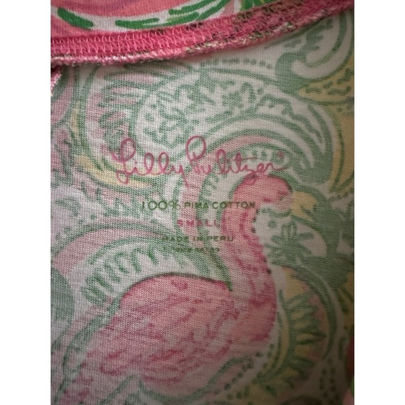 Lilly Pulitzer Britton Hot Wings Pink Green T-shirt Flamingo Dress S Pima Cotton - Picture 3 of 13